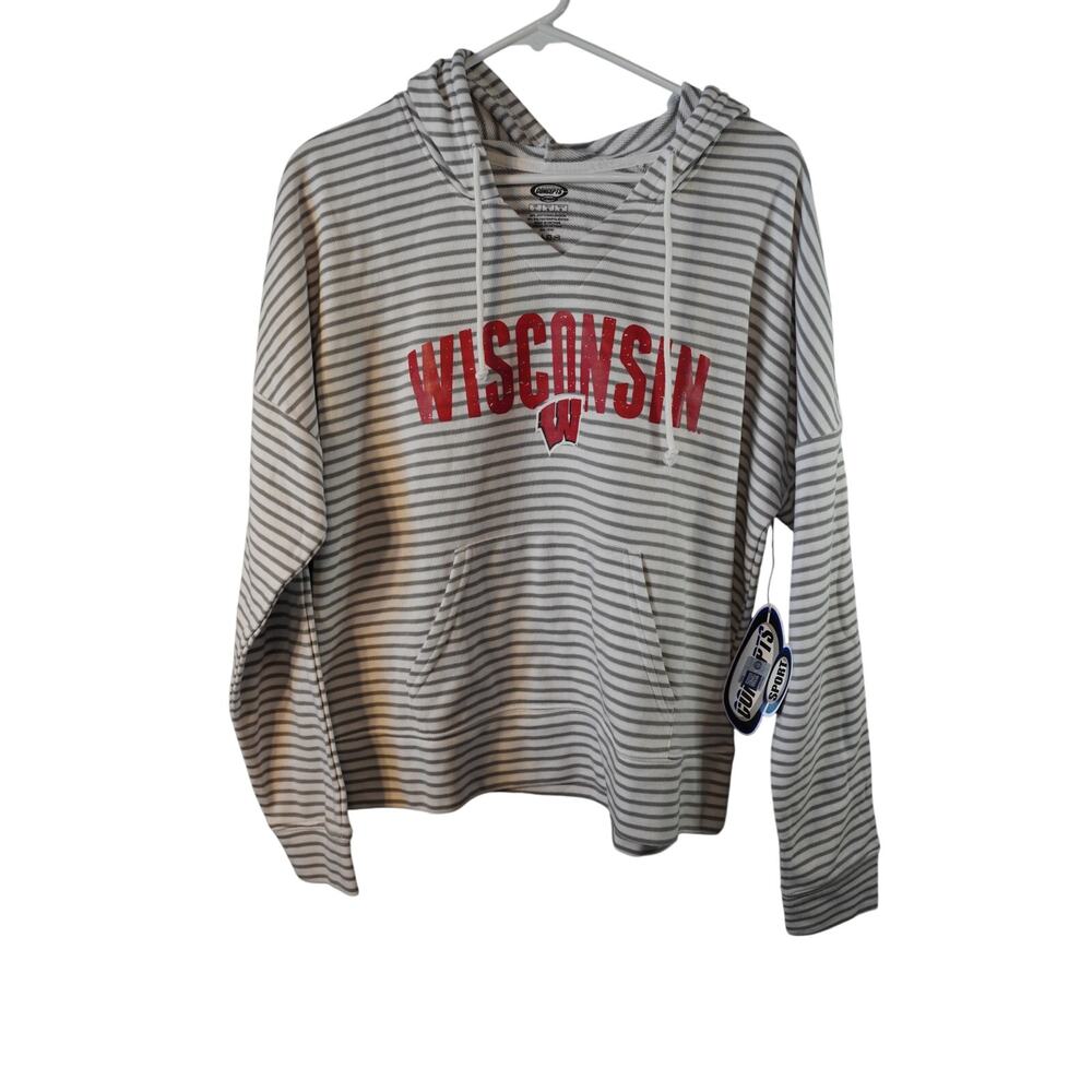 Wisconsin Badgers Striped Hoodie Womens L NWT Concepts Sport Gray Lounge
